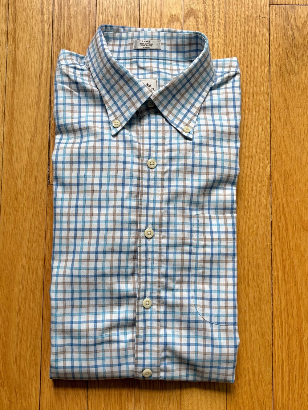 Peter Millar Mens Long Sleeve Dress Shirt Nanoluxe Medium Large White Blue Check